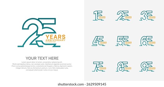 Anniversary logo set vector design, blue and orange color for celebration event