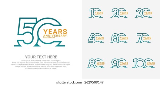 Jubiläums-Logo-Set, Vektordesign, blau und orange Farbe für Feierlichkeiten
