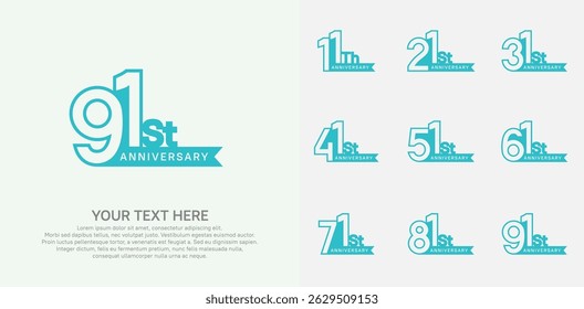 Anniversary logo set vector design, blue color for celebration event