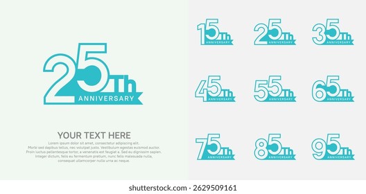 Anniversary logo set vector design, blue color for celebration event