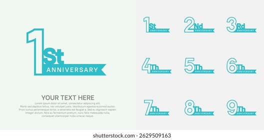 Anniversary logo set vector design, blue color for celebration event