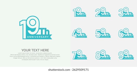 Anniversary logo set vector design, blue color for celebration event
