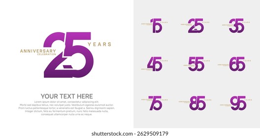 Anniversary logo set vector design, purple color for celebration event