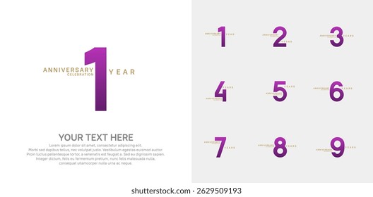 Anniversary logo set vector design, purple color for celebration event