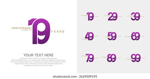 Anniversary logo set vector design, purple color for celebration event