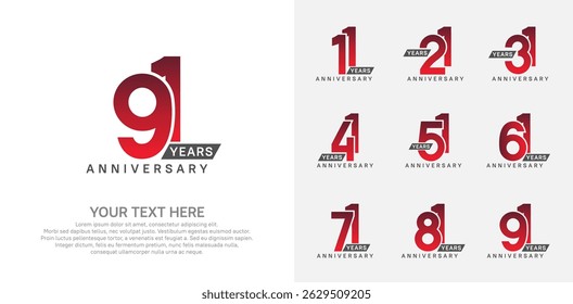 Anniversary logo set vector design, red color for celebration event