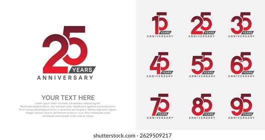 Anniversary logo set vector design, red color for celebration event