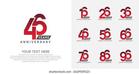 Anniversary logo set vector design, red color for celebration event