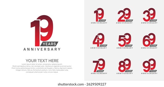 Anniversary logo set vector design, red color for celebration event