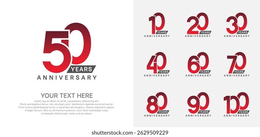 Diseño del Vector del sistema del logotipo del aniversario, color rojo para el acontecimiento de la celebración