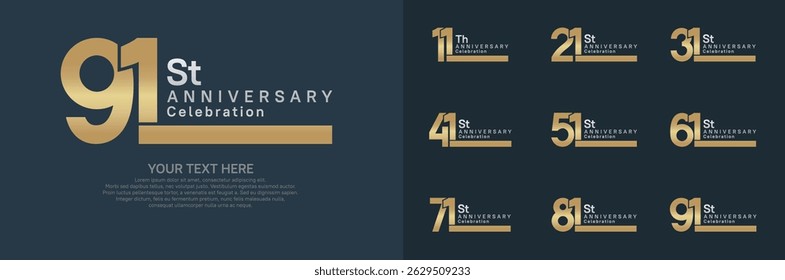 Anniversary logo set vector design, gold and silver color for celebration event