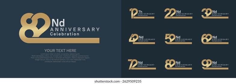 Anniversary logo set vector design, gold and silver color for celebration event
