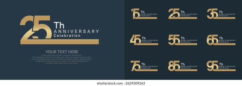 Anniversary logo set vector design, gold and silver color for celebration event