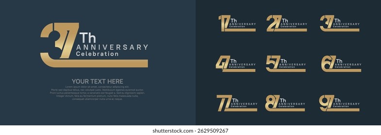 Anniversary logo set vector design, gold and silver color for celebration event