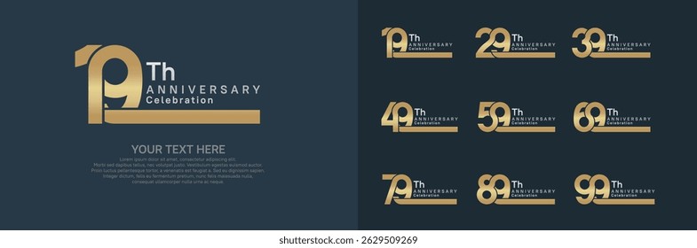 Anniversary logo set vector design, gold and silver color for celebration event