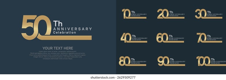 Jubiläums-Logo-Set, Vektordesign, Gold- und Silberfarbe für Feierlichkeiten