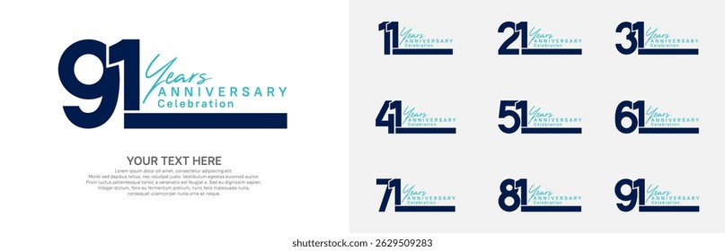 Anniversary logo set vector design, blue color for celebration event 
