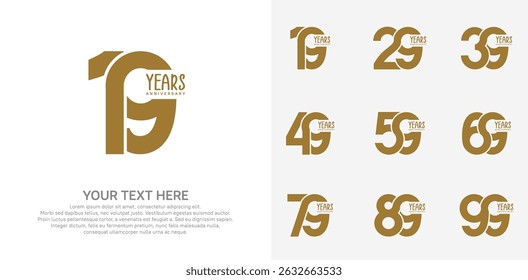 Anniversary logo set vector design, brown color for celebration event