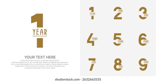 Anniversary logo set vector design, brown color for celebration event