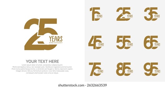 Anniversary logo set vector design, brown color for celebration event