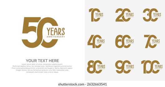 Anniversary logo set vector design, brown color for celebration event