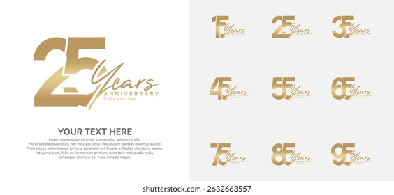 Anniversary logo set vector design, golden color for celebration event