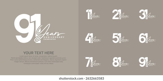 Anniversary logo set vector design, white color for celebration event