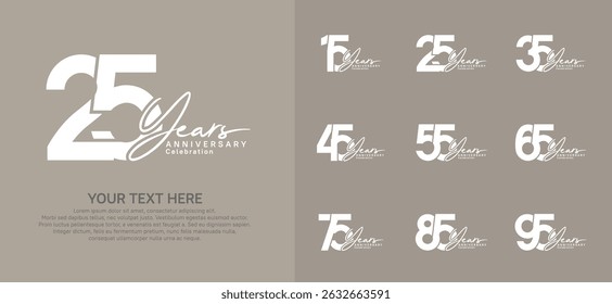 Anniversary logo set vector design, white color for celebration event