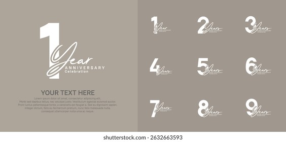 Anniversary logo set vector design, white color for celebration event