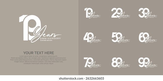 Anniversary logo set vector design, white color for celebration event