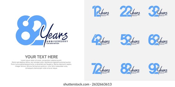 Anniversary logo set vector design, blue color for celebration event
