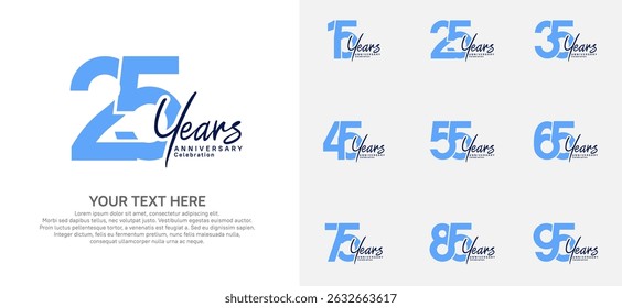 Anniversary logo set vector design, blue color for celebration event