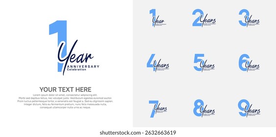 Anniversary logo set vector design, blue color for celebration event