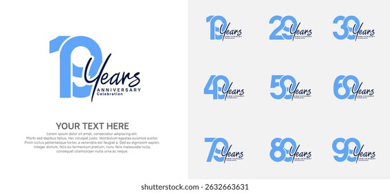 Anniversary logo set vector design, blue color for celebration event