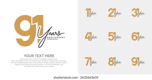 Logotipo de aniversário definir design vetorial, cor marrom e preto para evento de celebração