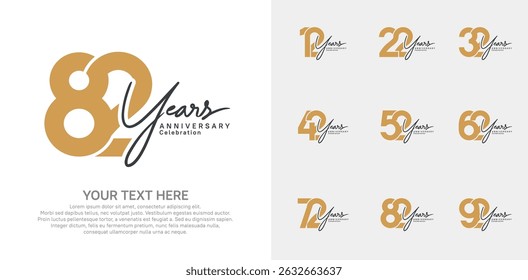 Anniversary logo set vector design, brown and black color for celebration event