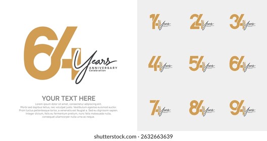 Logotipo de aniversário definir design vetorial, cor marrom e preto para evento de celebração