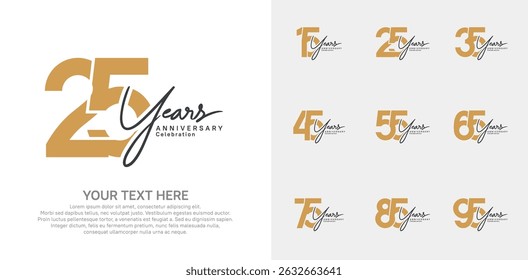 Anniversary logo set vector design, brown and black color for celebration event