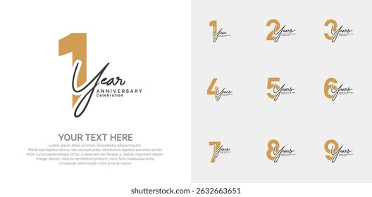 Anniversary logo set vector design, brown and black color for celebration event