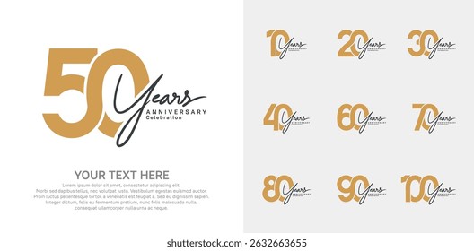 Anniversary logo set vector design, brown and black color for celebration event