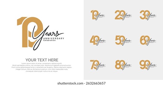 Anniversary logo set vector design, brown and black color for celebration event