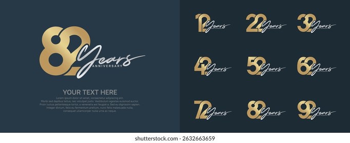 Anniversary logo set vector design, silver and golden color for celebration event