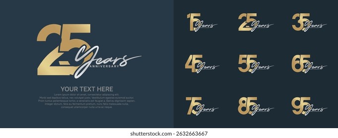 Anniversary logo set vector design, silver and golden color for celebration event
