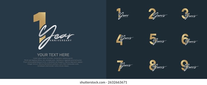 Diseño de Vector del logotipo del aniversario, color plateado y dorado para el acontecimiento de la celebración