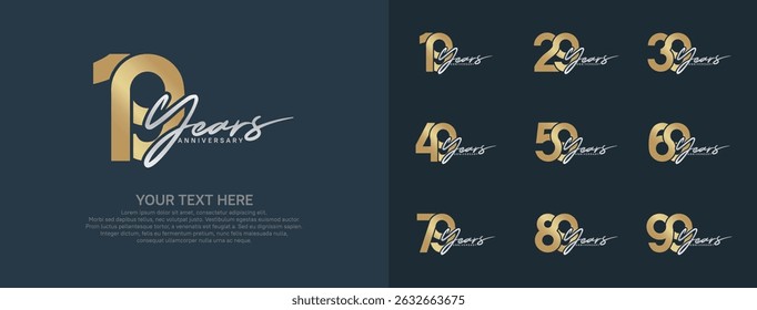 Anniversary logo set vector design, silver and golden color for celebration event