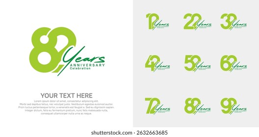 Anniversary logo set vector design, green color for celebration event