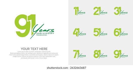 Anniversary logo set vector design, green color for celebration event