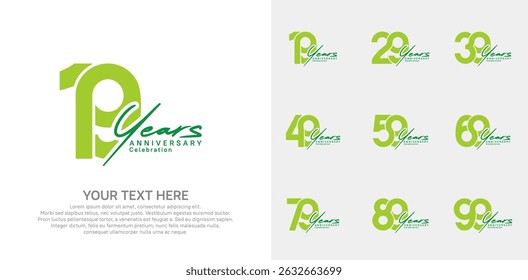 Anniversary logo set vector design, green color for celebration event