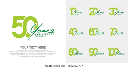 Jubiläums-Logo-Set, Vektordesign, grüne Farbe für Feierlichkeiten