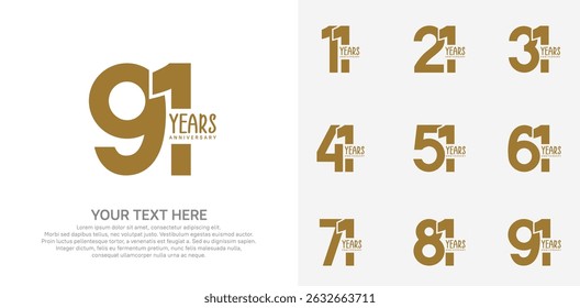Logotipo de aniversário definir design vetorial, cor marrom para evento de celebração